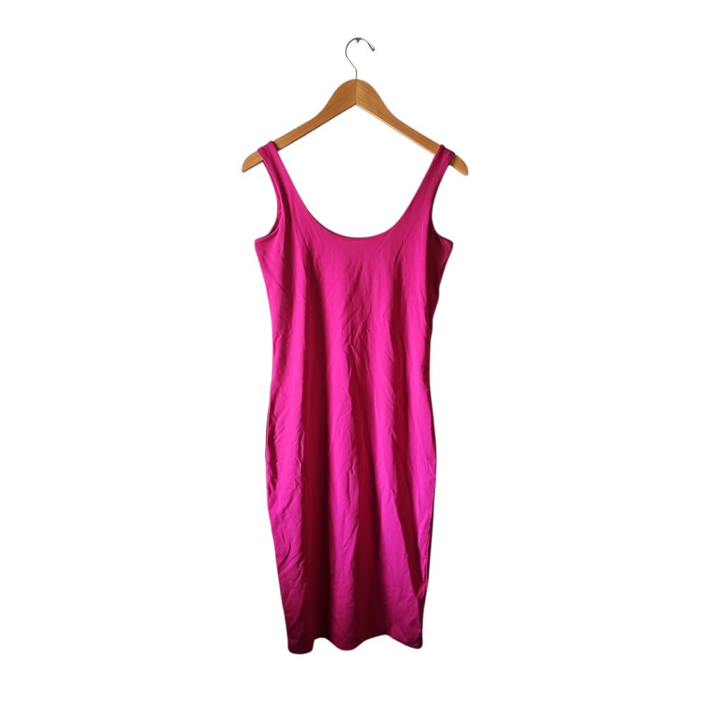 Women’s Sleeveless Scoop Neck Midi Dress in Hot Pink - Picture 3 of 6